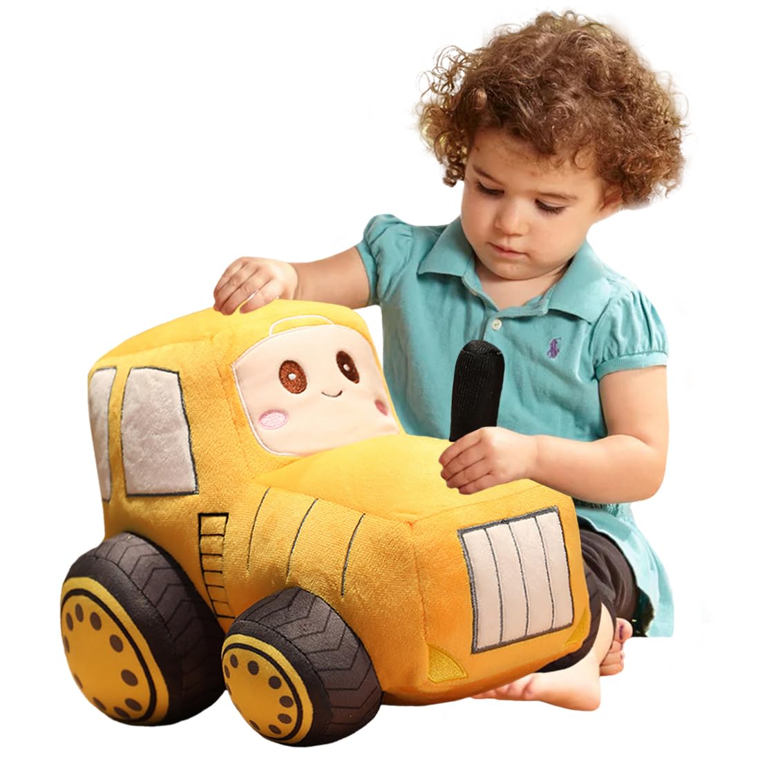 ELAINREN Cute Yellow Tractor Stuffed Truck Toy Simulation Farm Tractor Plush Car Doll Gifts/22x30x20cm