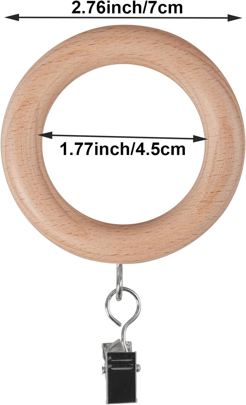 24 Pack Wooden Curtain Rod Rings,Fit 1.1-1.6 Inch Rods,1.77 Inch Inner Diameter 2.76 Inch Outer Diameter, Natural Beech Wood Drapery Rings for Window Curtain