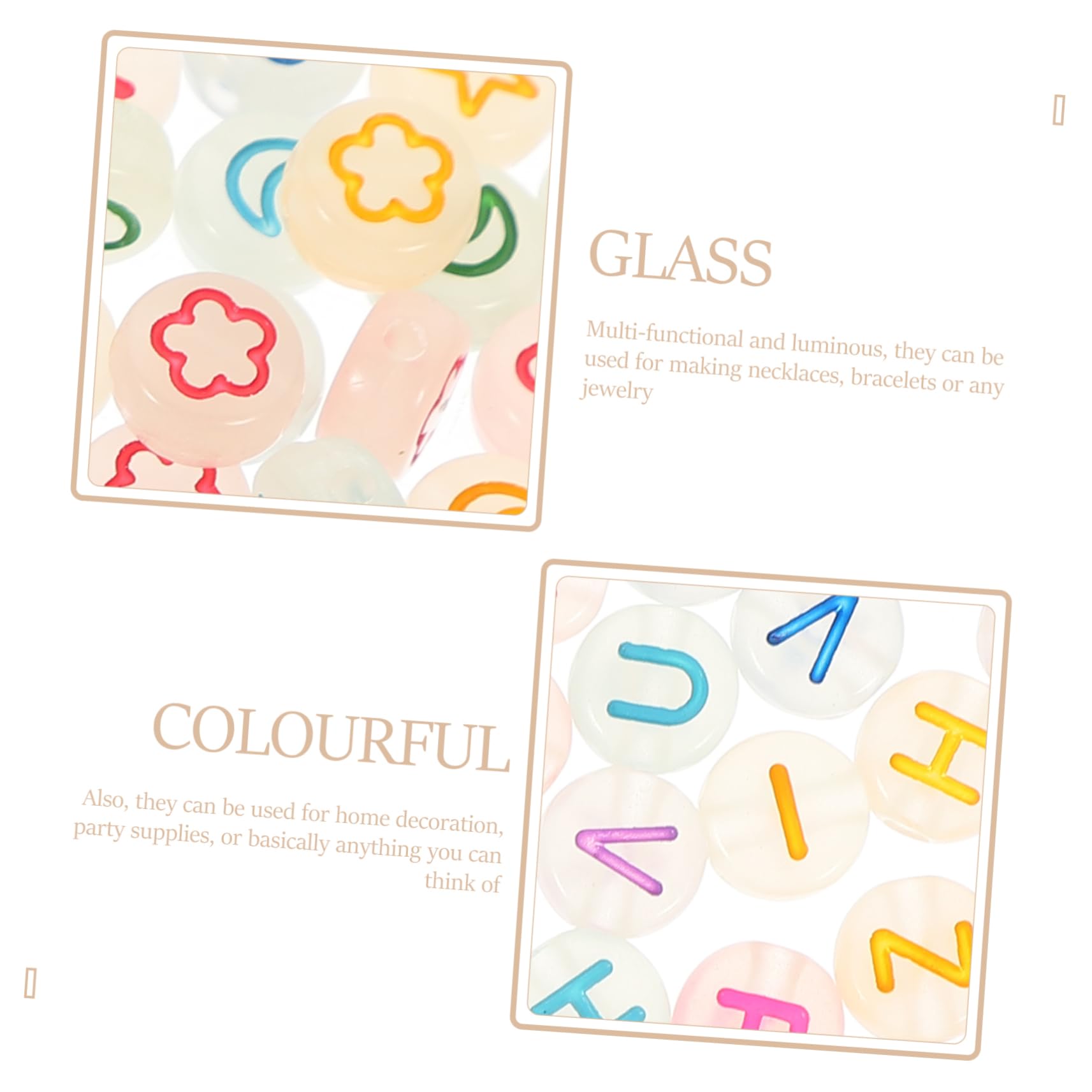 TEHAUX 5piezas Abalorios Diy Luminosos De Acrílico Para Pulseras De Bolas Decorativas Letras y Patrones Accesorios Para Manualidades y Joyas