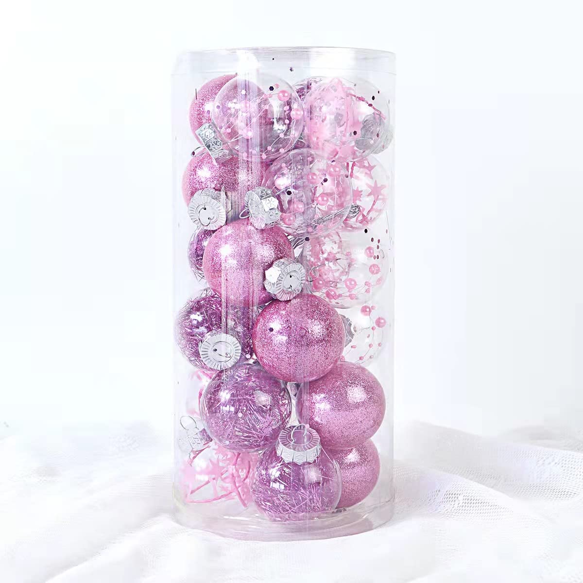 Weihnachtskugeln, 24Pcs 6CM Weihnachtskugel Kugeln Sortiert Anhänger Bruchsicheres Ornament Set Weihnachtsbaum Dekorationen Hängende Dekoration Partydekoration Anhänger (Rosa)