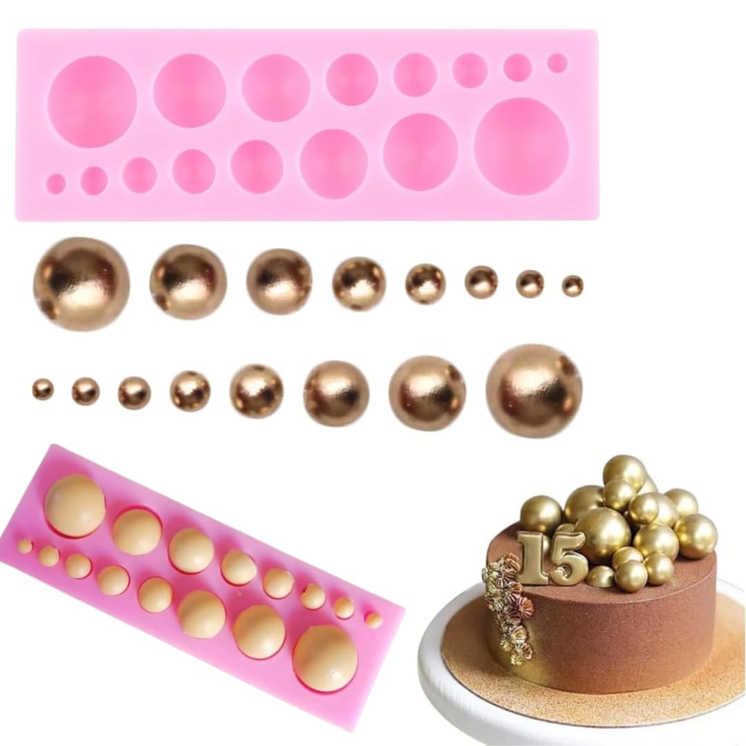 16 Cavity 3D Pearl Fondant Mold Ball Semi Sphere Chocolate Silicone Molds Cake Decorating Sugar Lollipop Mold Cake Pop Cupcake Topper Candy Gum Paste Polymer Clay SLH 175 (Pack of 1)-picture-34