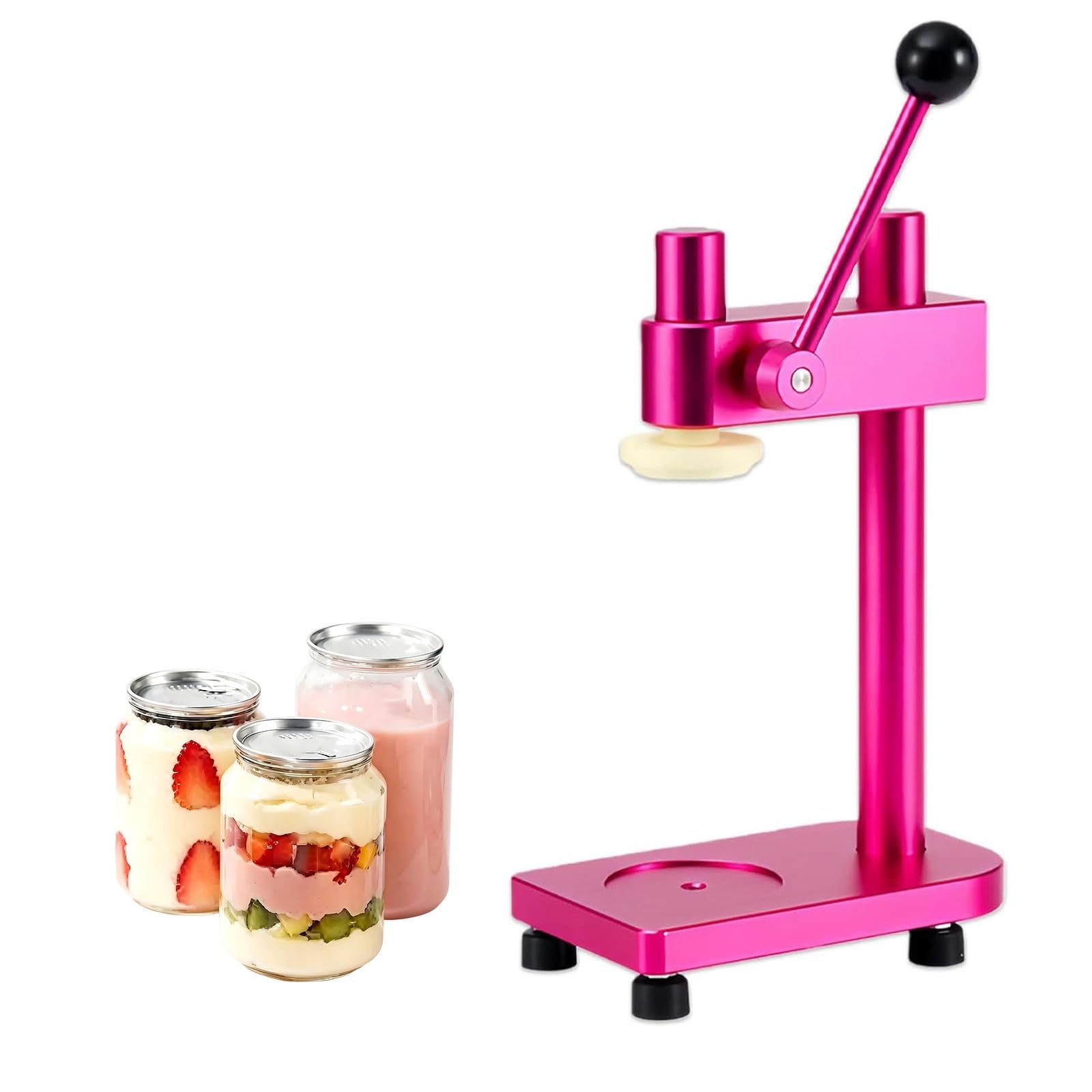 YXZYFPP Aviation Aluminum Manual Can Sealer Machine, Adjustable Height for 250ml-700ml PET Bottles, Professional 51mm Tin Seamer with100x 500ml PET Jars (Hot Pink)