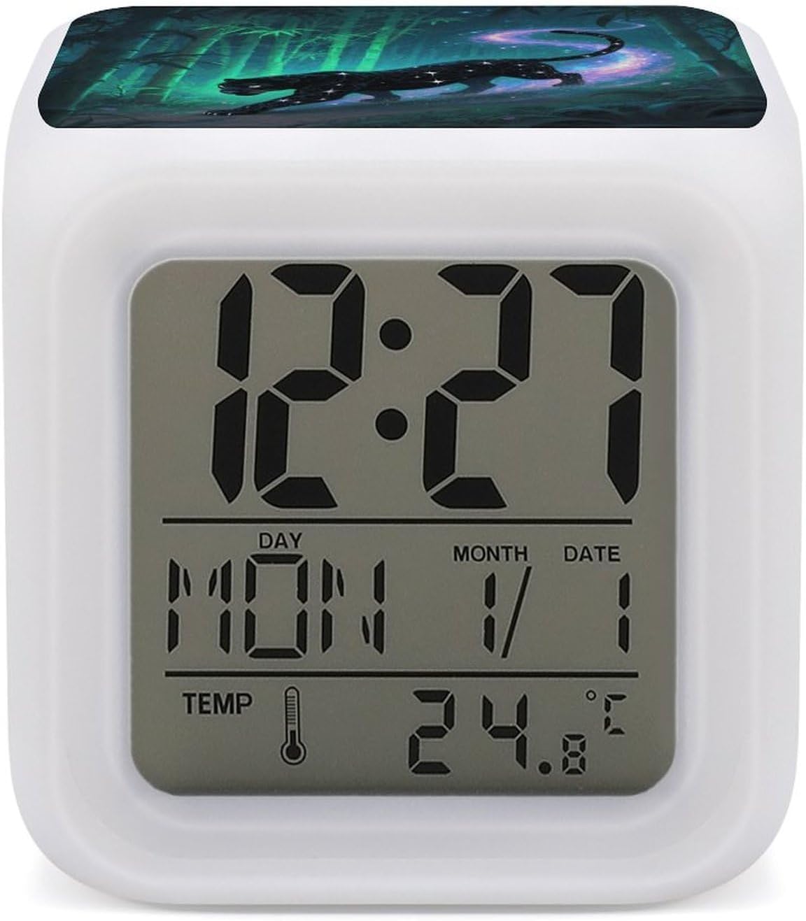 Star Panther Bamboo Alarm Clock NightLight Alarm Clock with 7 Color Changing Night Light Smart Digital Clocks Temperature Date for Heavy Sleepers Simple Operation Easy to Use