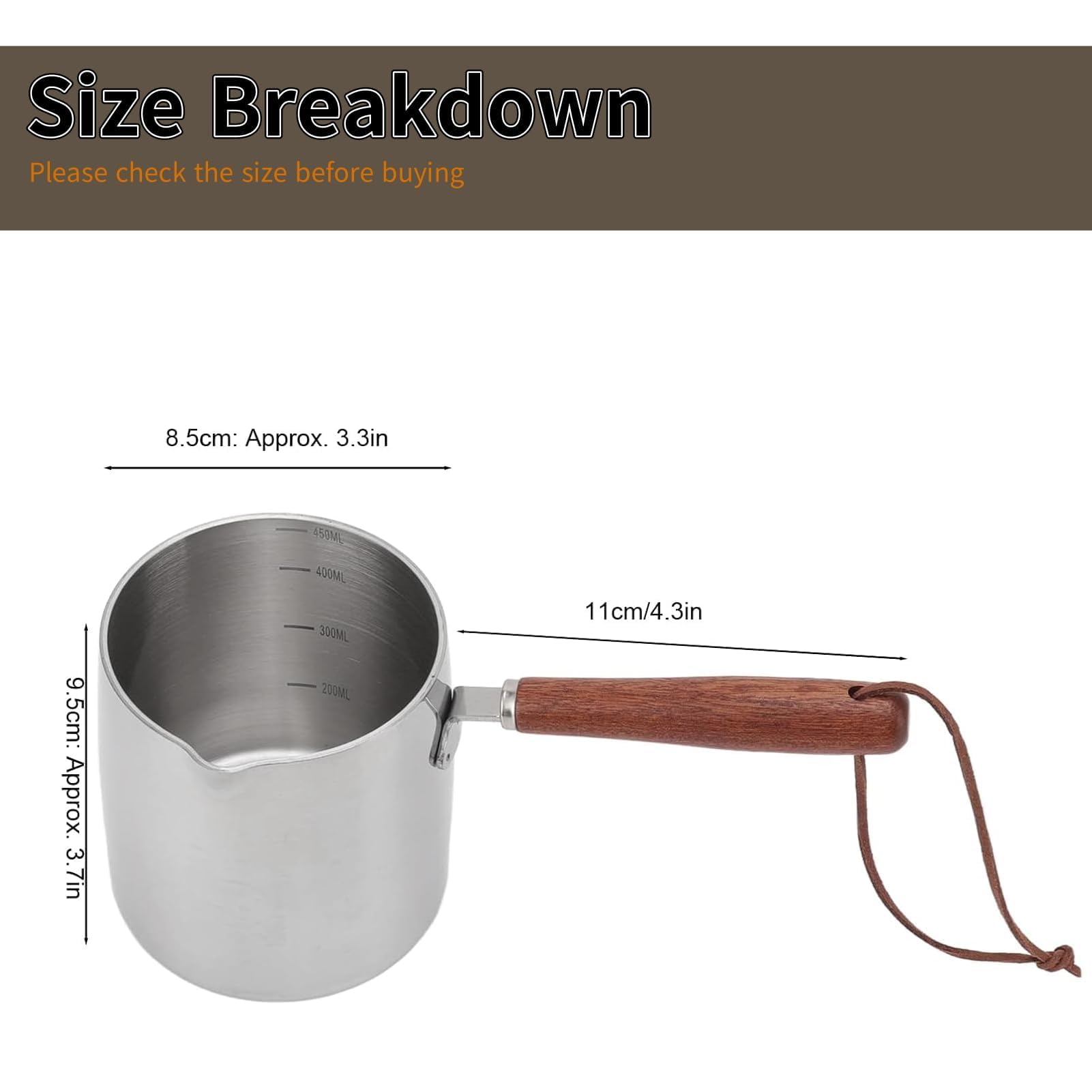 Tissting Pentola Scalda Burro, Piccola Pentola in Acciaio Inox con Manico Legno per Latte Bollente 450ml, per Salsa Cioccolato su Induzione Gas Elettrico