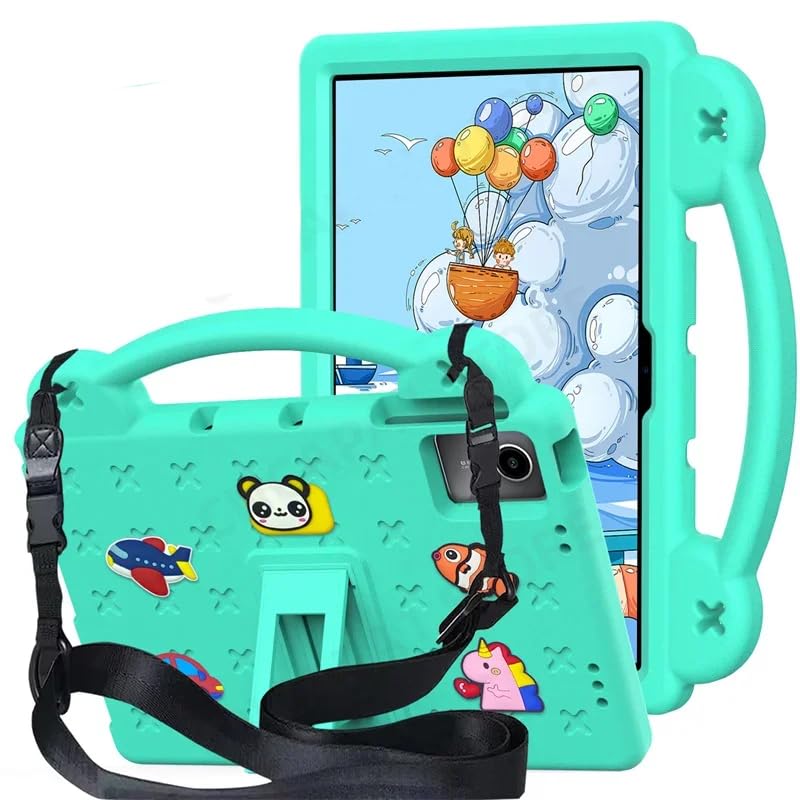 Gruattreay Kids Case Compatible with Lenovo Tab M11 11 inch 2024, Heavy Duty EVA Foam Shockproof Cover Kids Proof Tablet Case with Stand & Shoulder Strap (Mint Green)