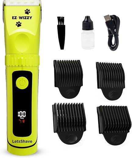 LetsShave EZ-WIZZY Pet Trimmer Plus for Dogs &amp; Cats | Quiet Grooming Clippers | Ceramic Blades | 5-Level Adjustable Blade...