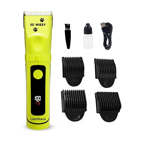 LetsShave EZ-WIZZY Pet Trimmer Plus for Dogs & Cats | Quiet Grooming Clippers | Ceramic Blades | 5-Level Adjustable Blade + 4 Combs | Cordless & Corded | 180 Min Runtime | LED Display | USB-C Charging