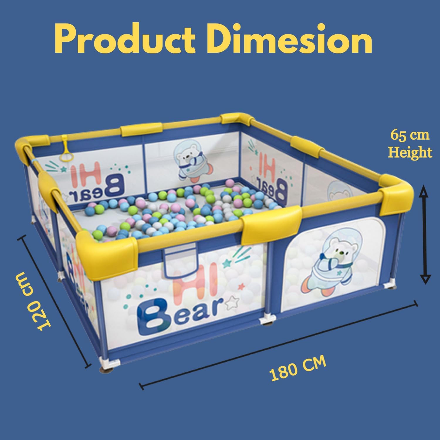 Careopeta 180 * 120 Cm Playpen for Babies Upto 5 Year Baby Fence Play Area Children Activity Play Yard for Kids Baby Play Area Indoor Setup Living Room Todldler Infant Play Pen Mesh with Balls(Blue) - Image 2 thumbnail