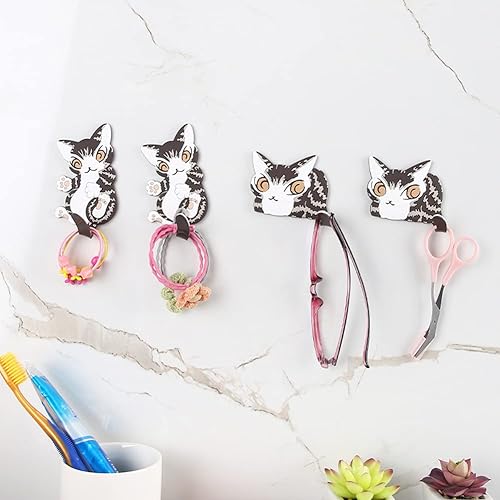 Miniatura 5 de Gancho de cola de gato, lindo soporte para llaves, ganchos de viscosidad, 2 ganchos divertidos para gatos, para colgar cosas, colgar en la pared,