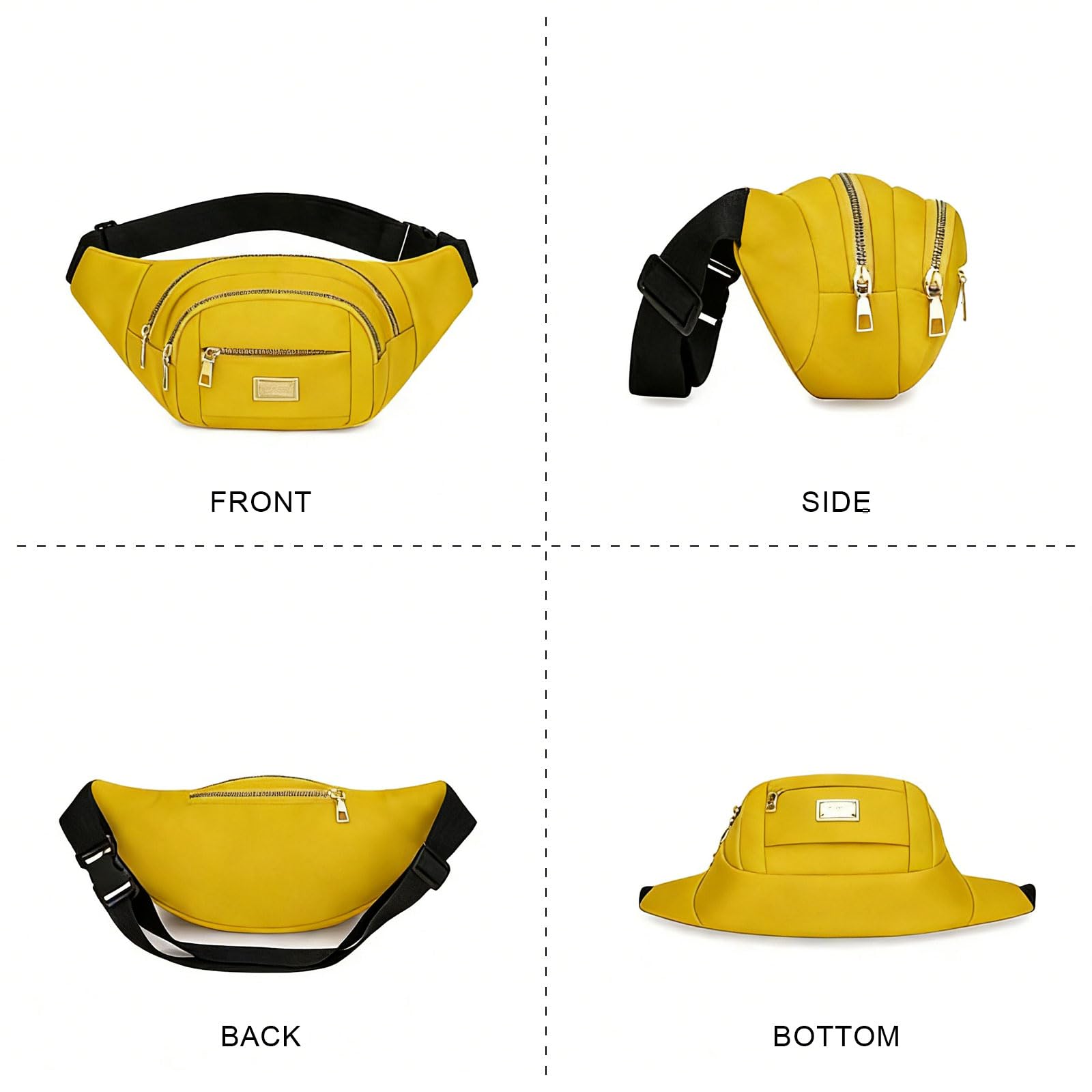 ADUDVLO Bumbags for Ladies Women Men Lightweight Adjustable Bum Bag Fanny Pack with 4 Zipper Pockets,Fashionable Waist Pack for Travel, Running, Hiking, Cycling (Black) — view 48