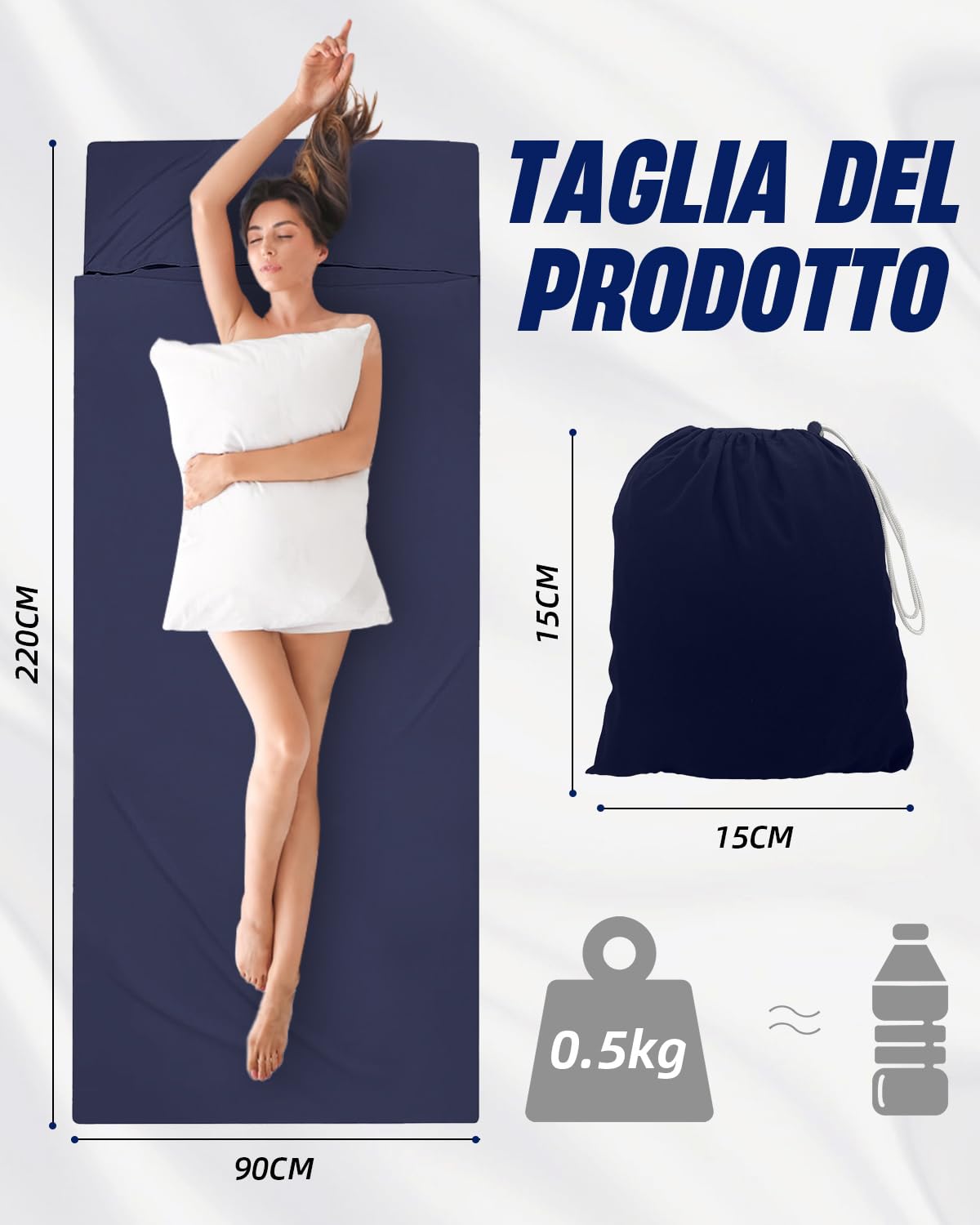 Sacco a Pelo lenzuolo,Singolo Sacco a Pelo con Scomparto per Cuscino Alta Qualità Delicato Sulla Pelle Sacco a Pelo estivo Archiviazione Portatile Sacco a Pelo Campeggio 220 * 90cm