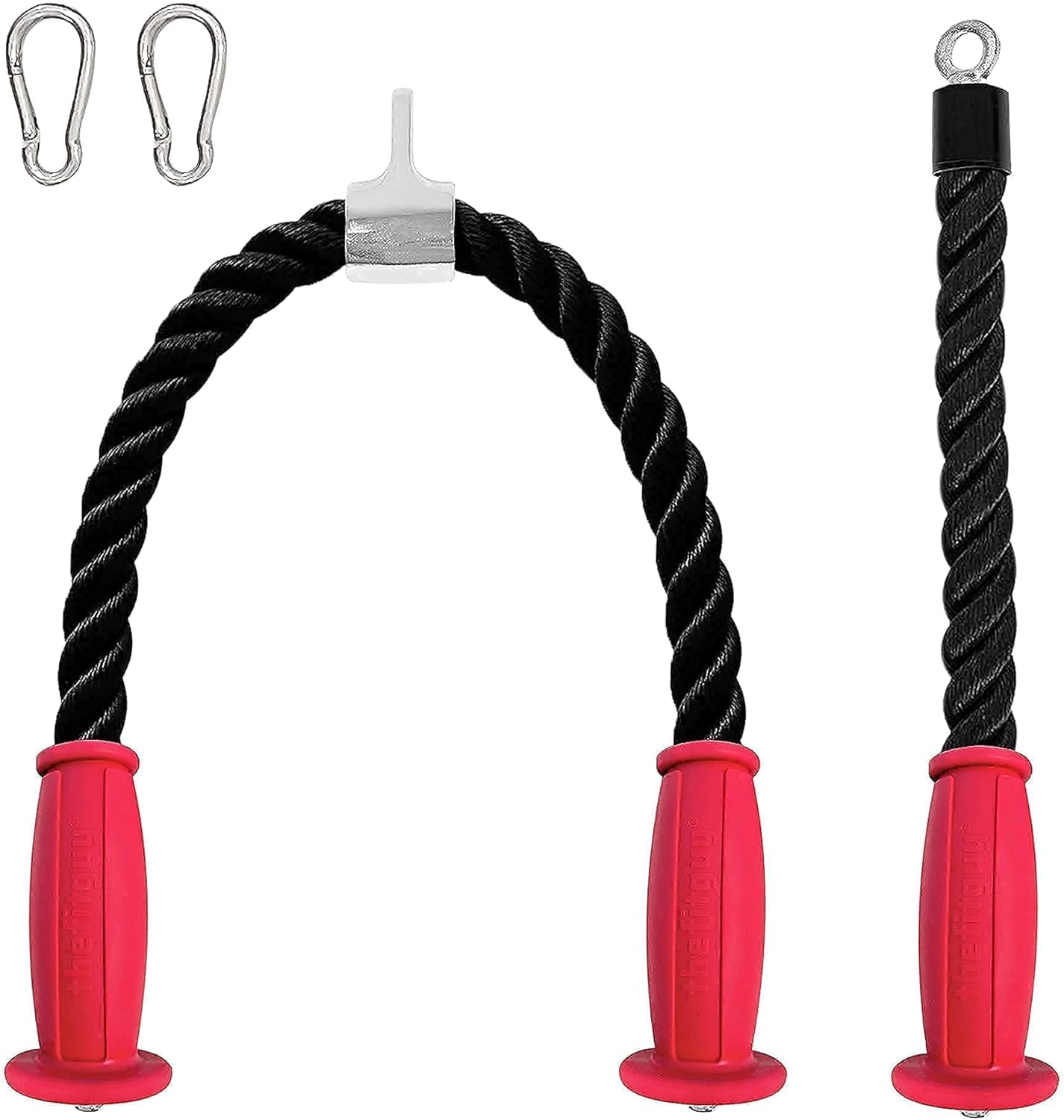 THEFITGUY Tricep Rope Ultimate Combo – 30-Inch Ergonomic Non-Slip Grips Tricep Rope Pull Down and 16.5-Inch Single Ergonomic Non-Slip Grip Tricep Rope Pull Down