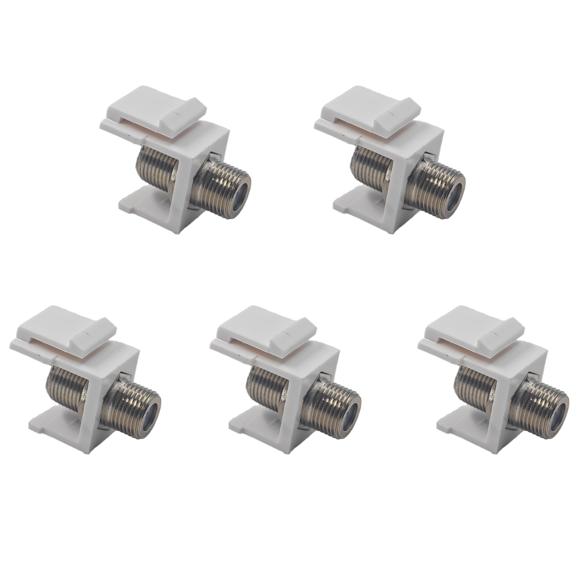 Runseaway 5PCS RG6 Keystone Jack Insert, 2GHz Nickel Plated F-Type Coaxial Cable Connector, 21mm Female to Female Coax Keystone Jacks for Wall Plate Patch Panel