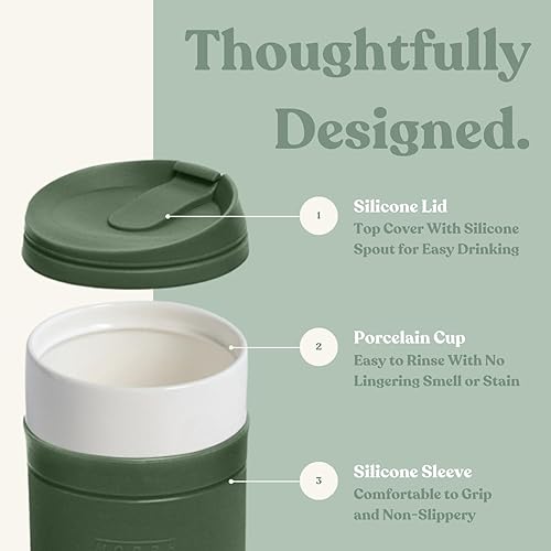 Miniatura 2 de SWANZ Taza de viaje de cerámica para café y té con tapa y funda de silicona, vaso reutilizable para llevar, a prueba de fugas, sin derrames, apto