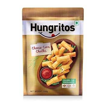 Hungritos Cheese Corn Chalks | Fry, Bake or Air Fry | Cheese, Corn & Carrot Filling | Zip Lock Seal Pack | Frozen Veg Snack | Ready-to-Cook | 200g - image, photos