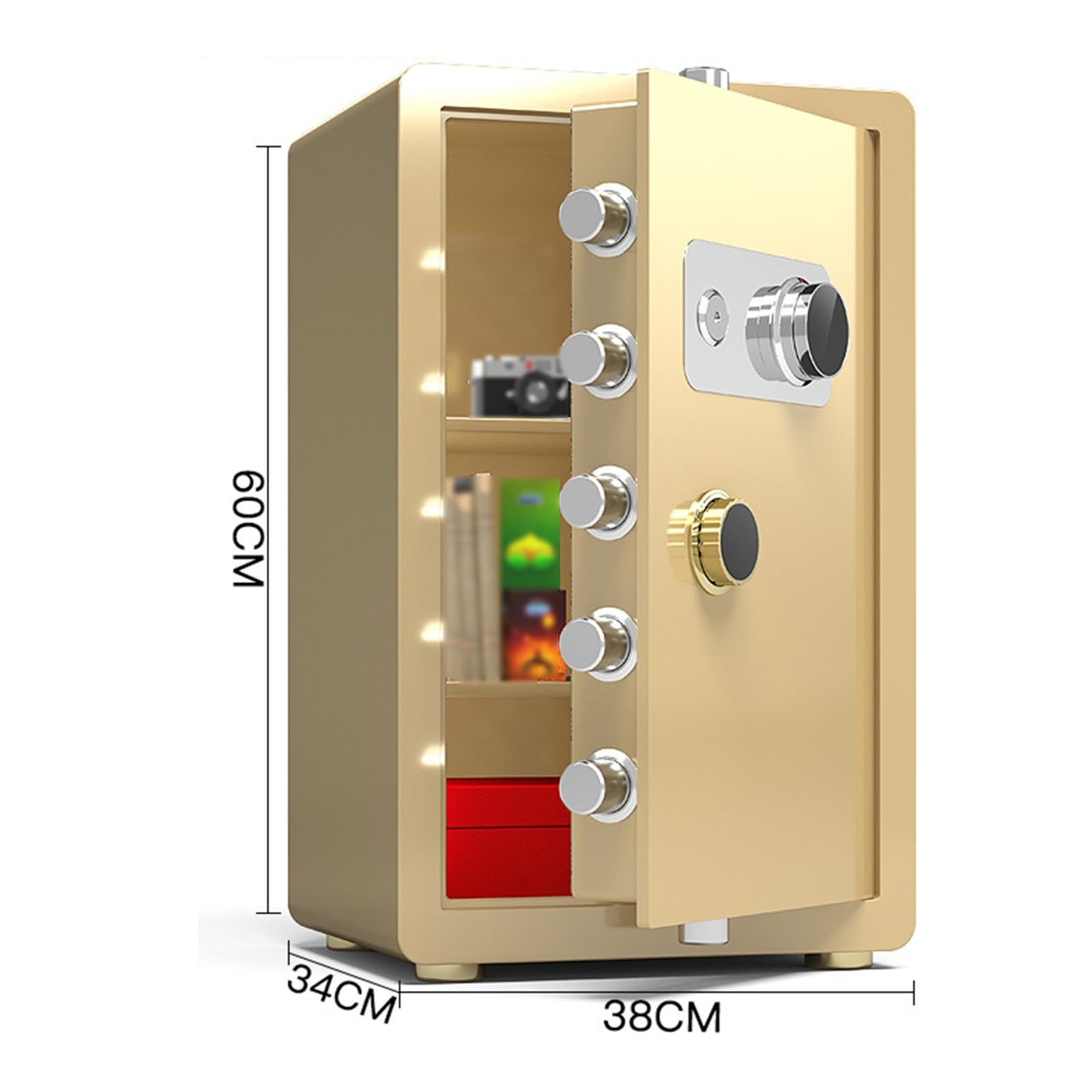 Cassetta di Sicurezza per Soldi Ignifuga Cassaforte a Combinazione Meccanica In Acciaio con Interno Privato Serratura a Chiavistello Solido Safe per La Casa, L'hotel E L'ufficio(Gold,38x34x60cm)