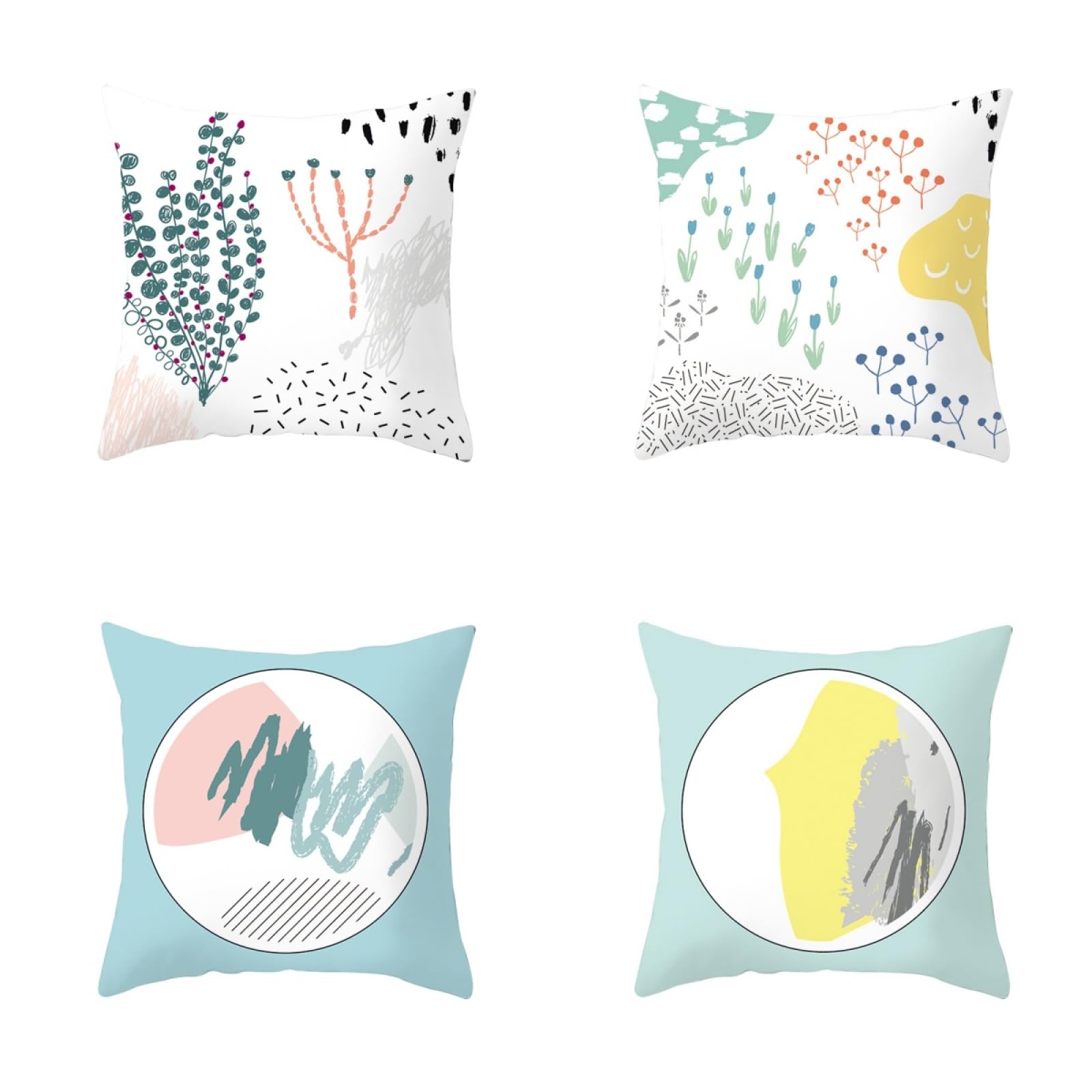 Cushion Covers Yellow Pink Green Pillow Cases 4 Pack Sofa Cushions 40x40cm