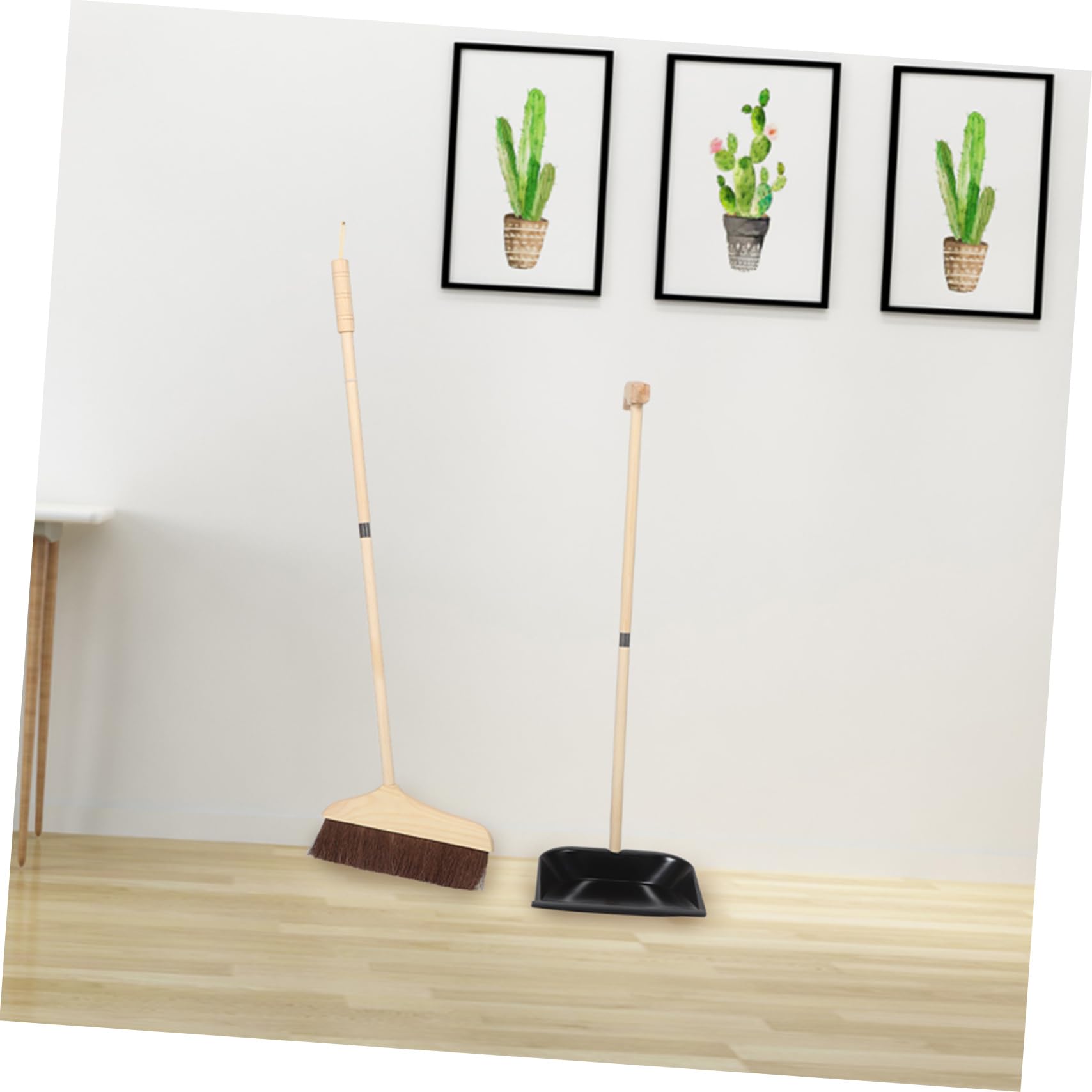 Juego de Escoba y Recogedor Desmontables Mango de Rosca de Madera | Negro, Hierro Resistente, para Salón y Limpieza Diaria del Hogar, Cepillo Suave para Suelo