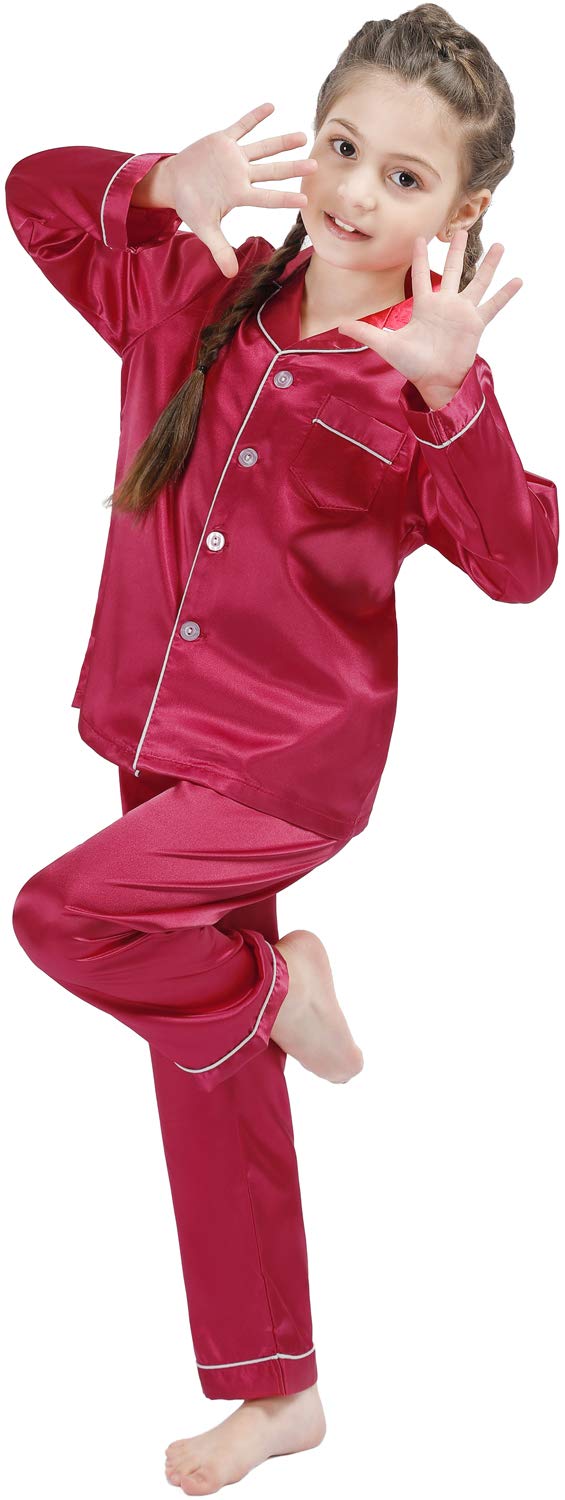 Girls Boys Kids Silk Satin Pajamas Set Button-Down Clothes Long Sleeve Loungewear Sleepwear PJS