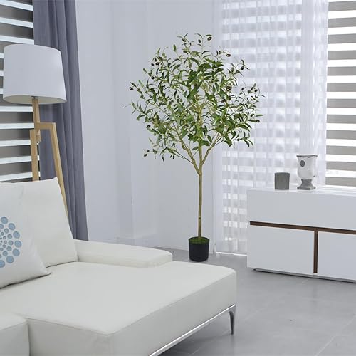 Miniatura 6 de Homeplants Árbol de olivo artificial, hojas de olivo falsas de 5 pies y planta frutal con cesta tejida, árbol de seda sintético perfecto para