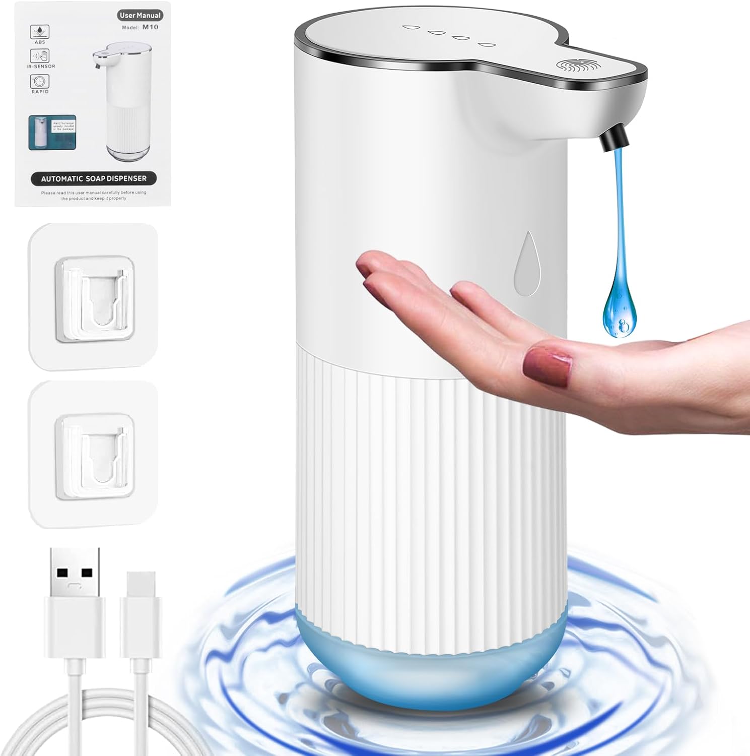 ZHHGOO Distributeur De Savon Automatique, 500mL Montage Mural Électrique,USB Rechargeable, Étanche IPX5, Niveaux Réglables, Distributeur Mousse Pour Salle De Bain,Cuisine (Gel