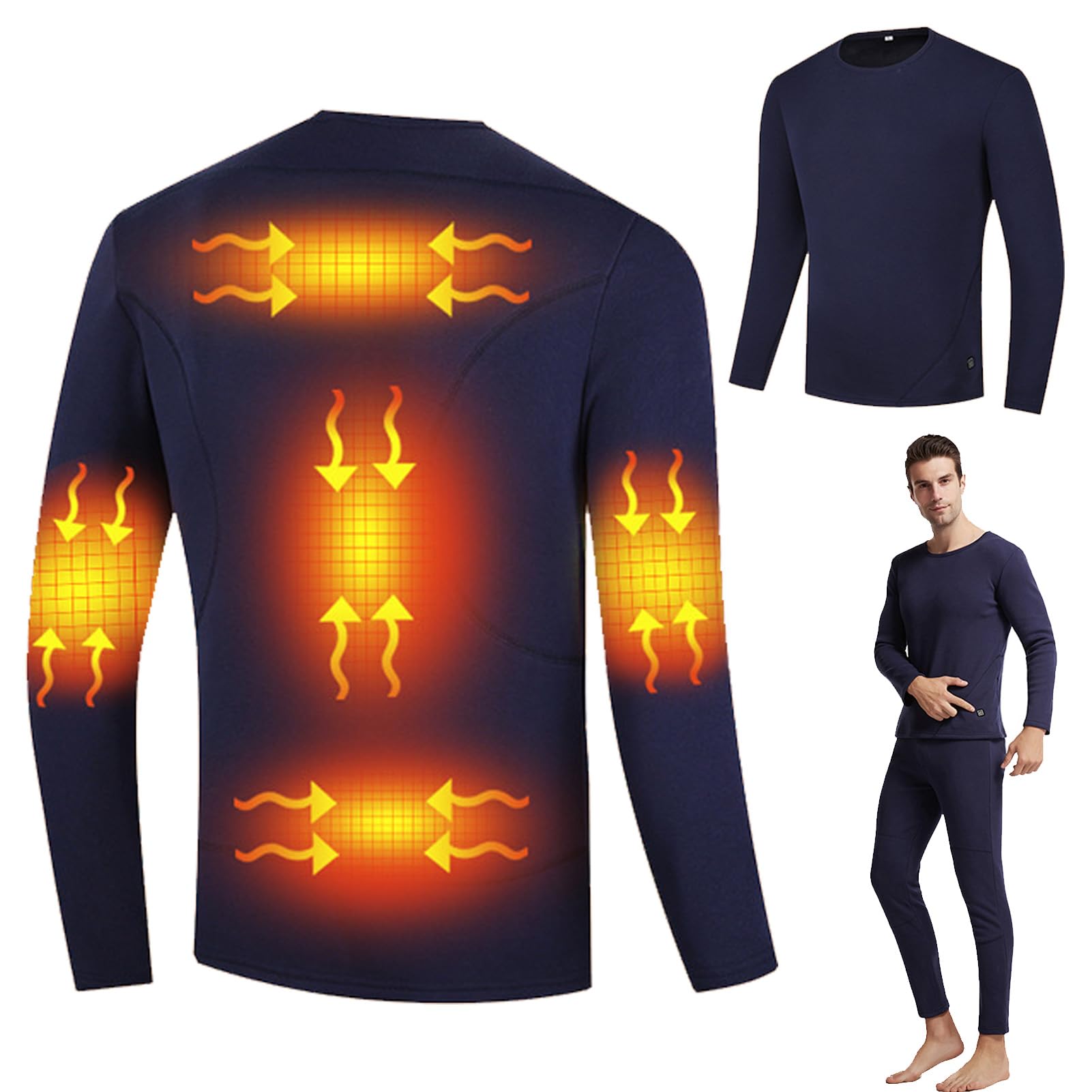 Ropa Interior Térmica Calefactada Hombre Al Aire Libre, Camiseta Calefactada De 5 Zonas, Pantalones Calefactables De 3 Zonas, Alimentado por USB, 3 Niveles De Temperatura