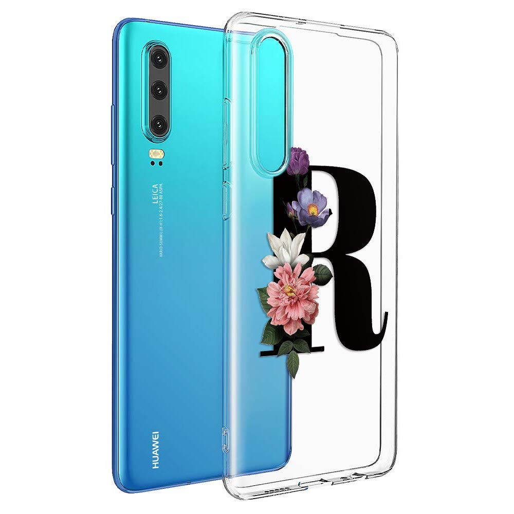 Yoedge Cover Huawei P30 Trasparente Case 6.1 Pollice, Custodia Protettiva in Silicone Paraurti in TPU Morbido Assorbimento degli Urti Ultra Sottile Bumper Case con Disegni 26 Lettere, Z