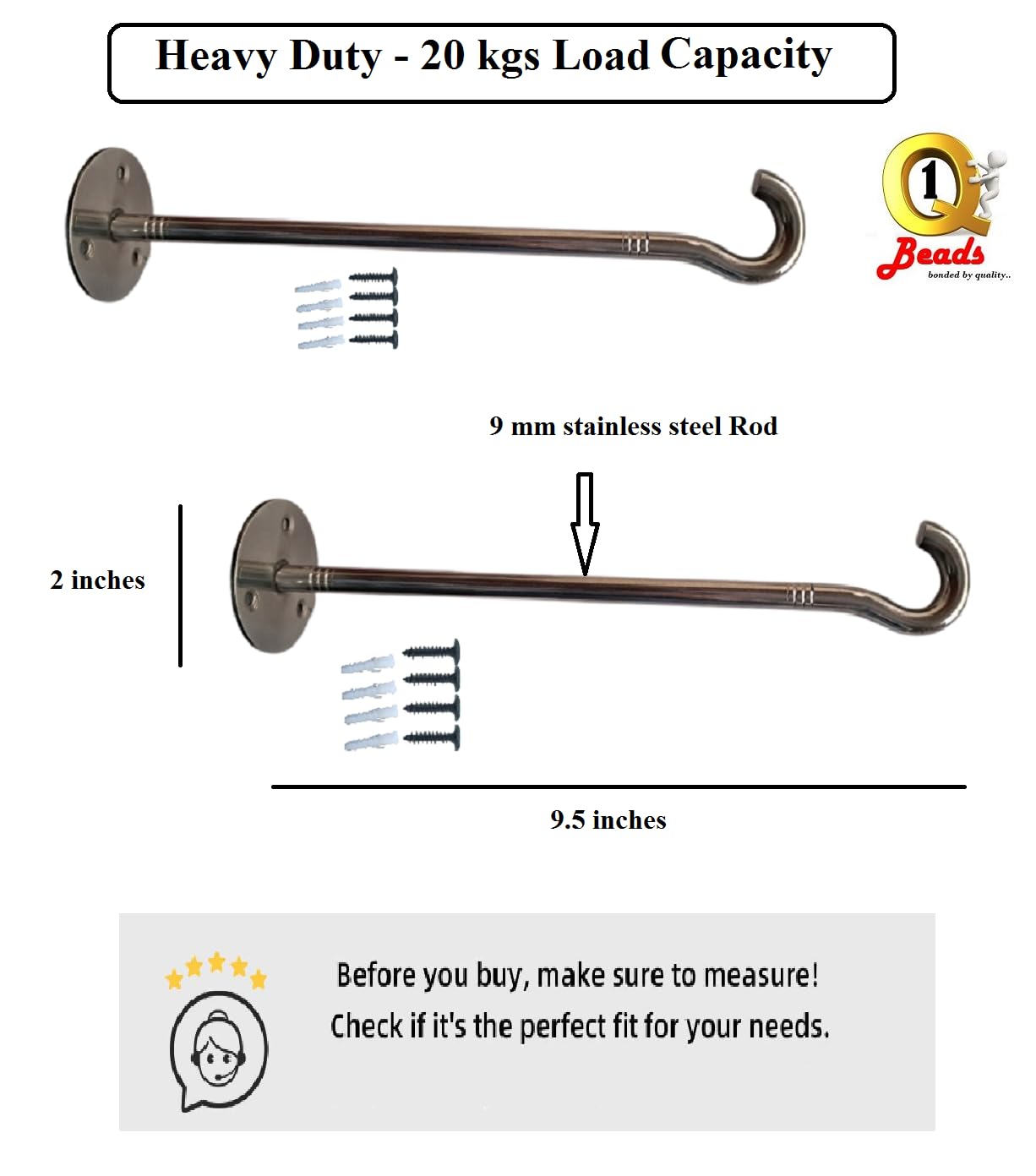 Q1 Beads 2 Pack Stainless Steel Multi use Hanger for Clothes,Plant Hanging Baskets,Hose Wall Hooks for Hanging Bird Feeder(Chrome) - Image 3 thumbnail