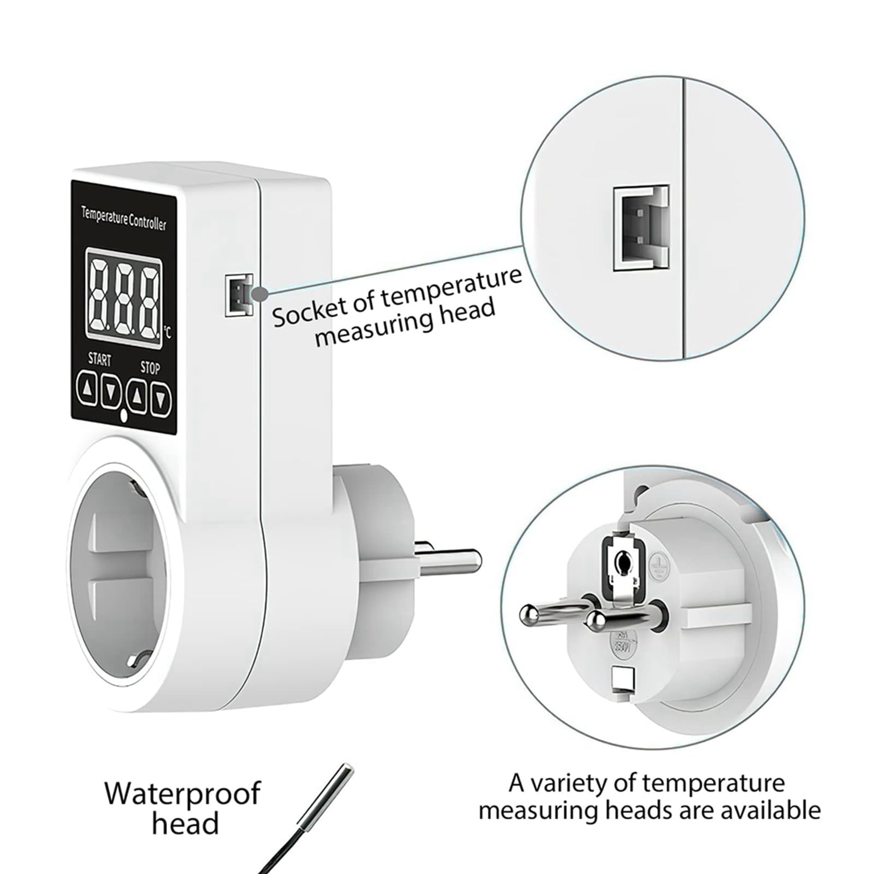 Presa Termostato Digitale Impermeabile - Installazione Veloce, LCD | Display LCD chiaro, impostazioni rapide, memoria automatica, correzione temperatura e protezione schermo per uso continuo