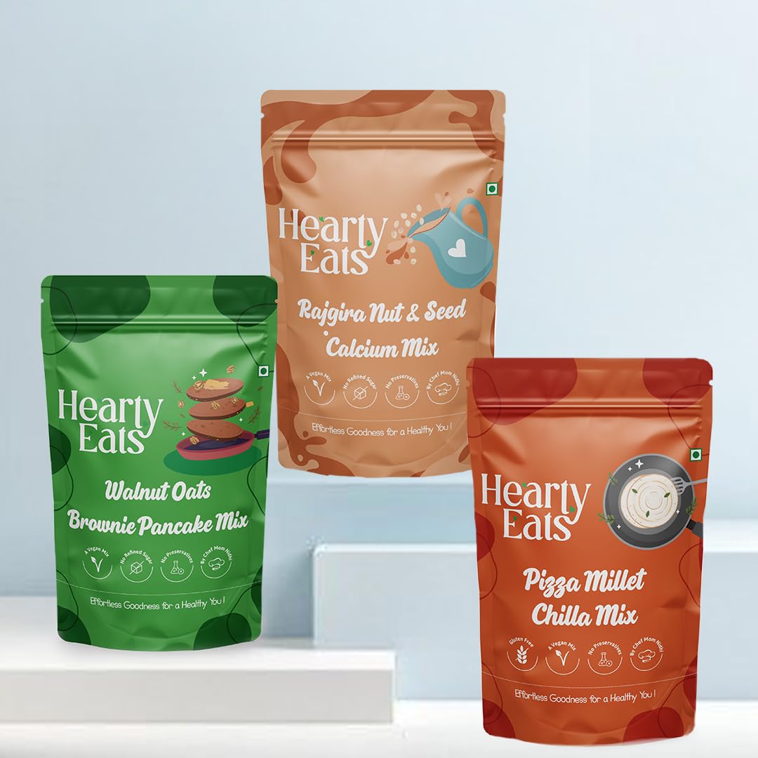Hearty Eats Healthy Breakfast Combo Walnut Oats Brownie Pancake Mix,Rajgira Nut And Seed Calcium Mix & Pizza Millet Chilla Mix (Combo Pack of 3)225 Grams Each-image-22