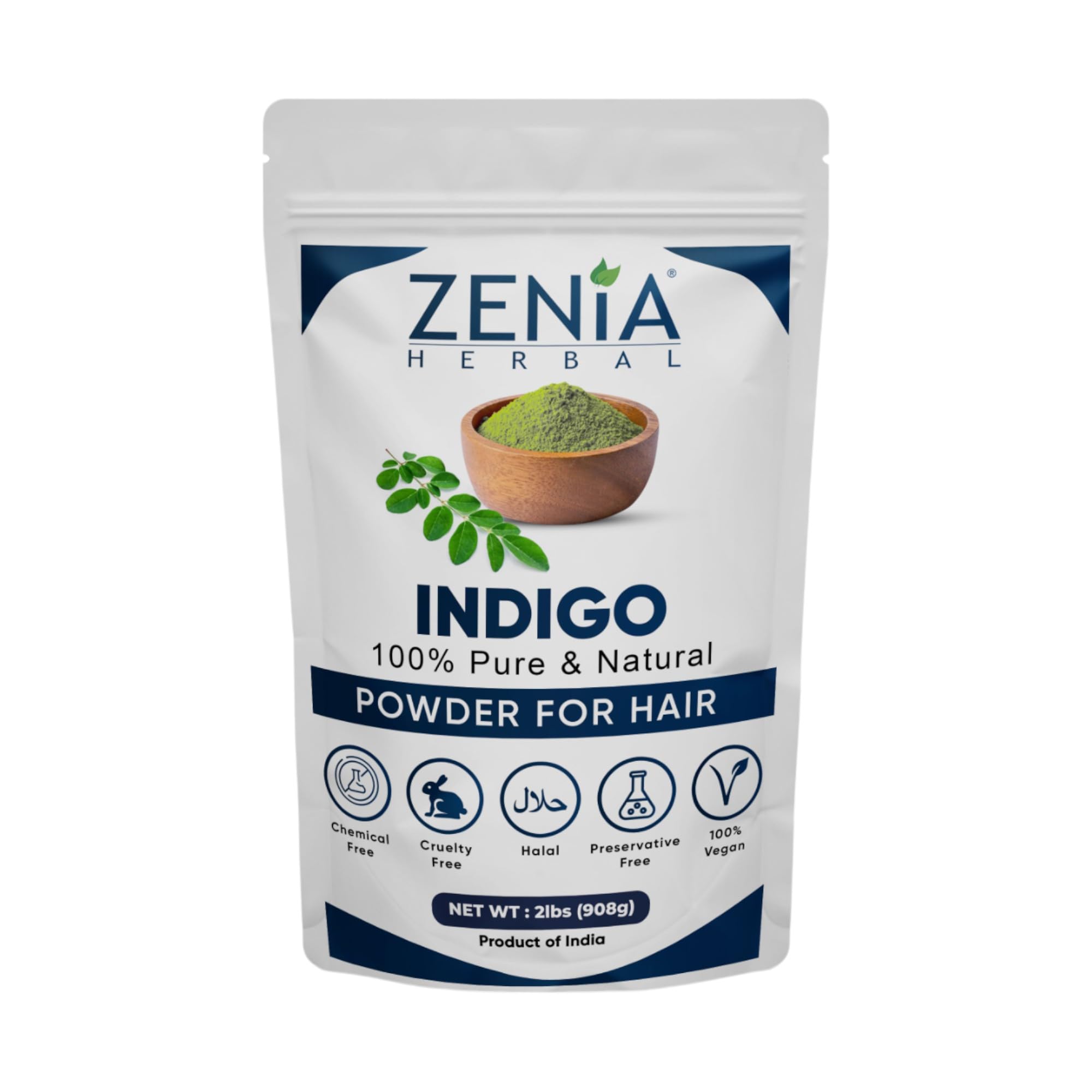 ZeniaIndigo Powder (Indigofera Tinctoria) Hair/Beard Dye Color 1000 grams