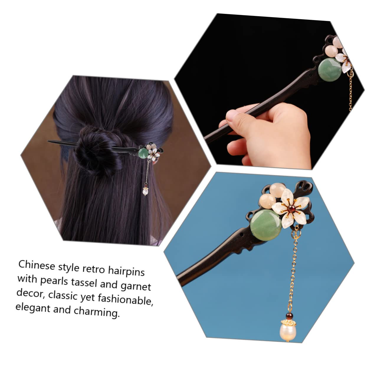 FRCOLOR 2 Piezas Horquilla palillos japoneses para el cabello palos de pelo de mujer palos de pelo chino palo de pelo de borla Jade aventurina Accesorios Cabello recogido bollo Perder