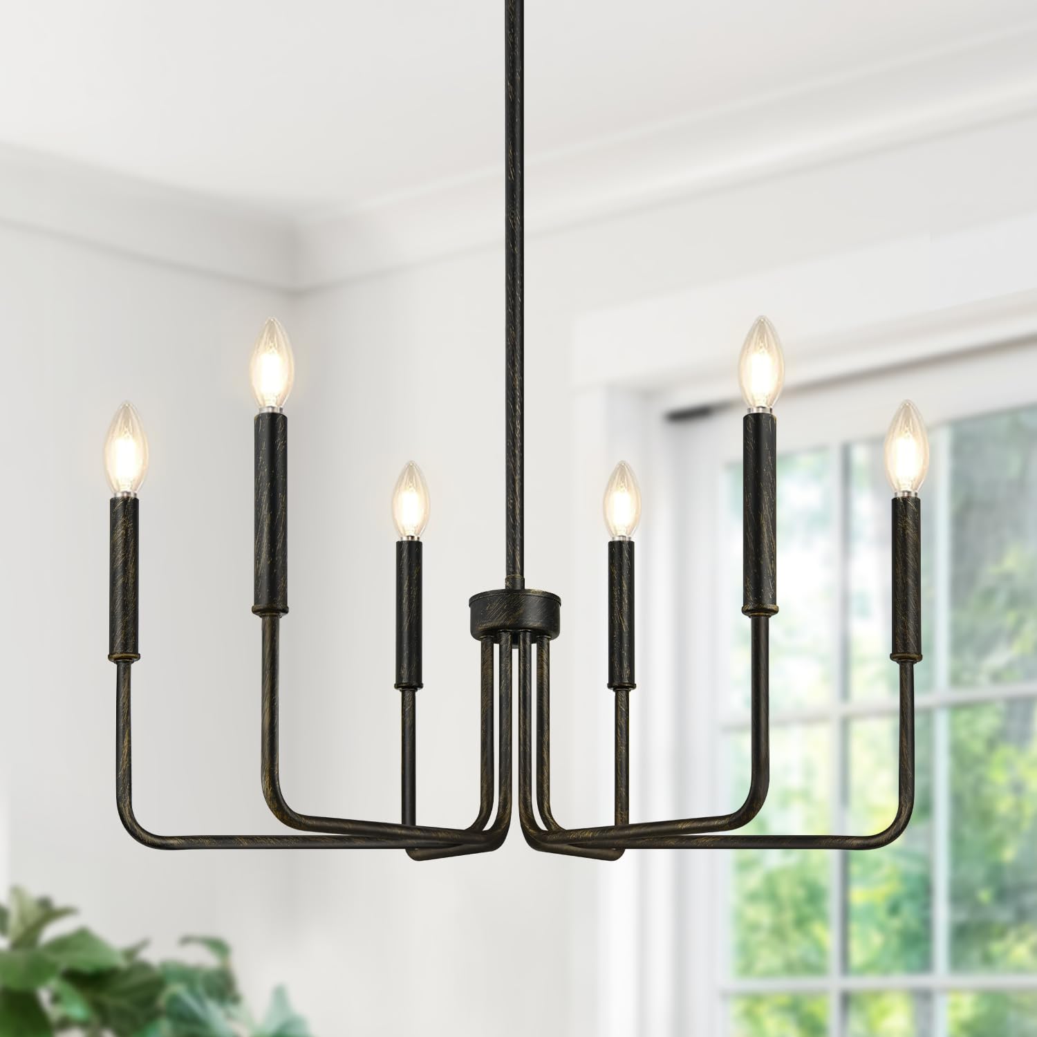 Rustic Black Chandelier, 6-Light Antique Farmhouse Chandelier for Dining Room Lighting Fixtures, Vintage Candle Pendant Light Fixtures Chandeliers for Dining Room Bedroom, Foyer and Living Room