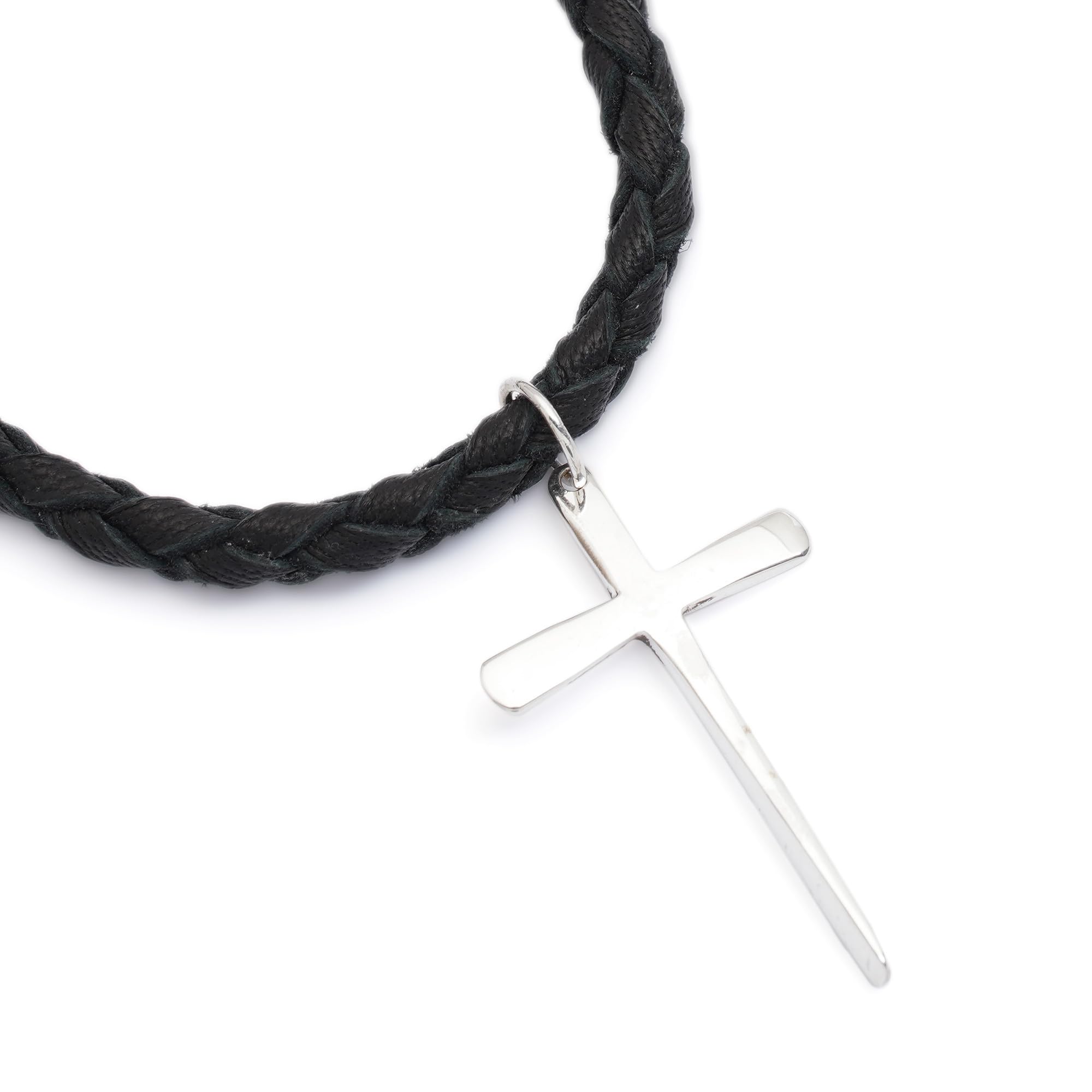 NOVICA Handmade Man Cross Necklace | Sterling Silver | Leather
