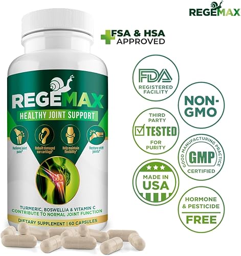 Miniatura 3 de AURA VITAMINS REGEMAX regenera y ayuda a aliviar molestias en las articulaciones, suplemento de proteína de caracol, boswellia serrata y cúrcuma  60