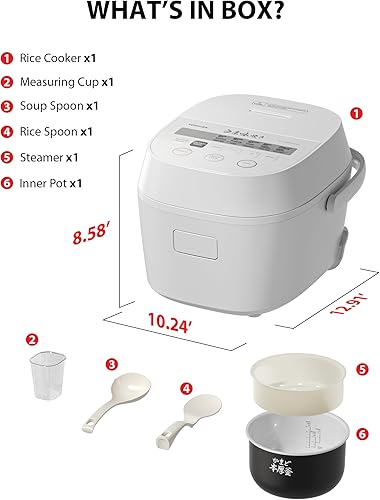 Miniatura 10 de TOSHIBA Umami - Olla arrocera inteligente de 5.5 tazas sin cocinar, lógica difusa, funciones 15 en 1, pantalla digital, temporizador de retardo,
