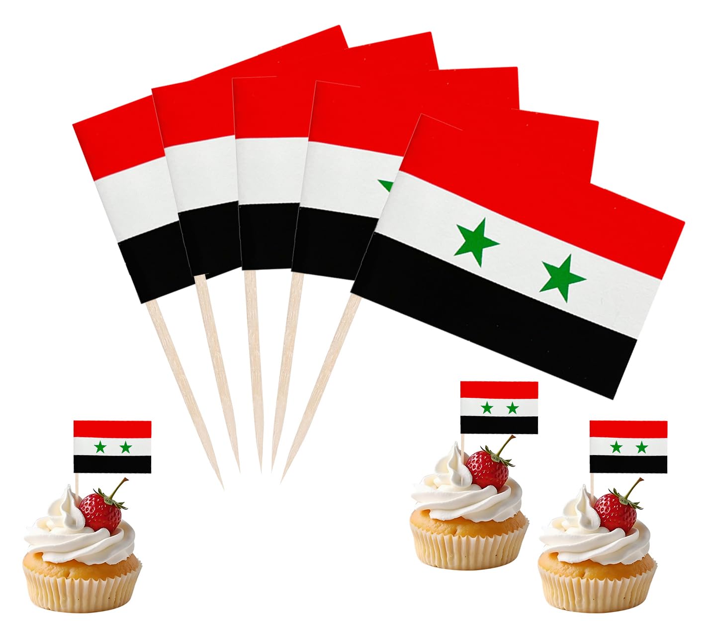 JBSJBS Syria Flag Syria Cupcake Topper Flags Banner Mini Small Syrian Toothpick Stick Flags Cake Party Festival Theme Decorations(100Pcs) โ image 1