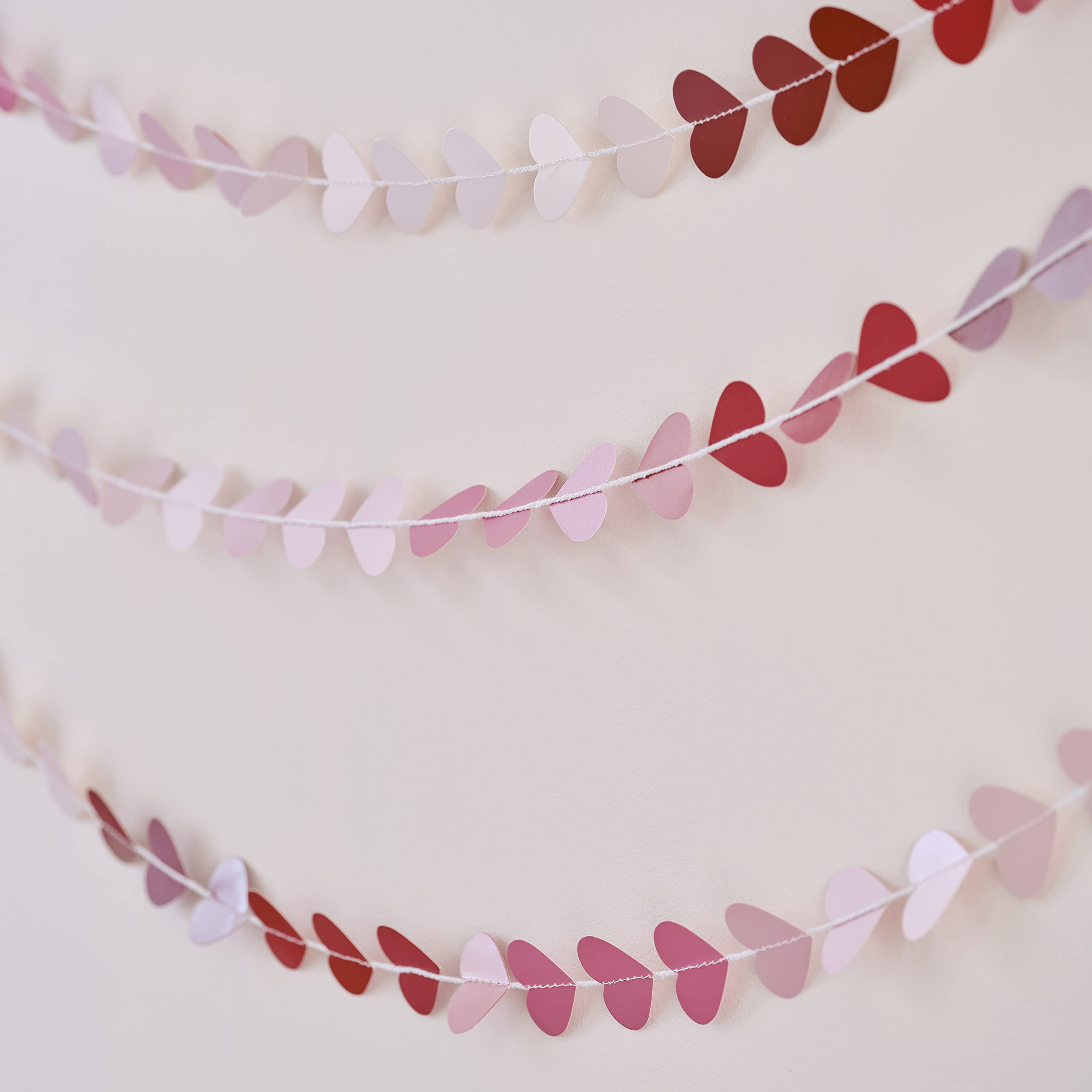 Ginger Ray Happy Valentines Eco Friendly Pink Ombre Heart Garland Decoration Bunting, Red - Image 2