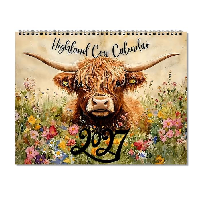 Highland Cow Calendar 2027 Cute Watercolour Cows 12 Month Wall Planner Uk Family Organiser Calendar For Home Business Office Planning Decor Schedule Management Wall Calendar