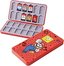 PERFECTSIGHT Cute Game Card Case for Nintendo Switch/ Switch Lite/ OLED, 24 Game Holder Cartridge Case for Game Cards and 24 SD Cards, Kawaii Portable Compact Storage Box (Red Mario, 24 Slots)