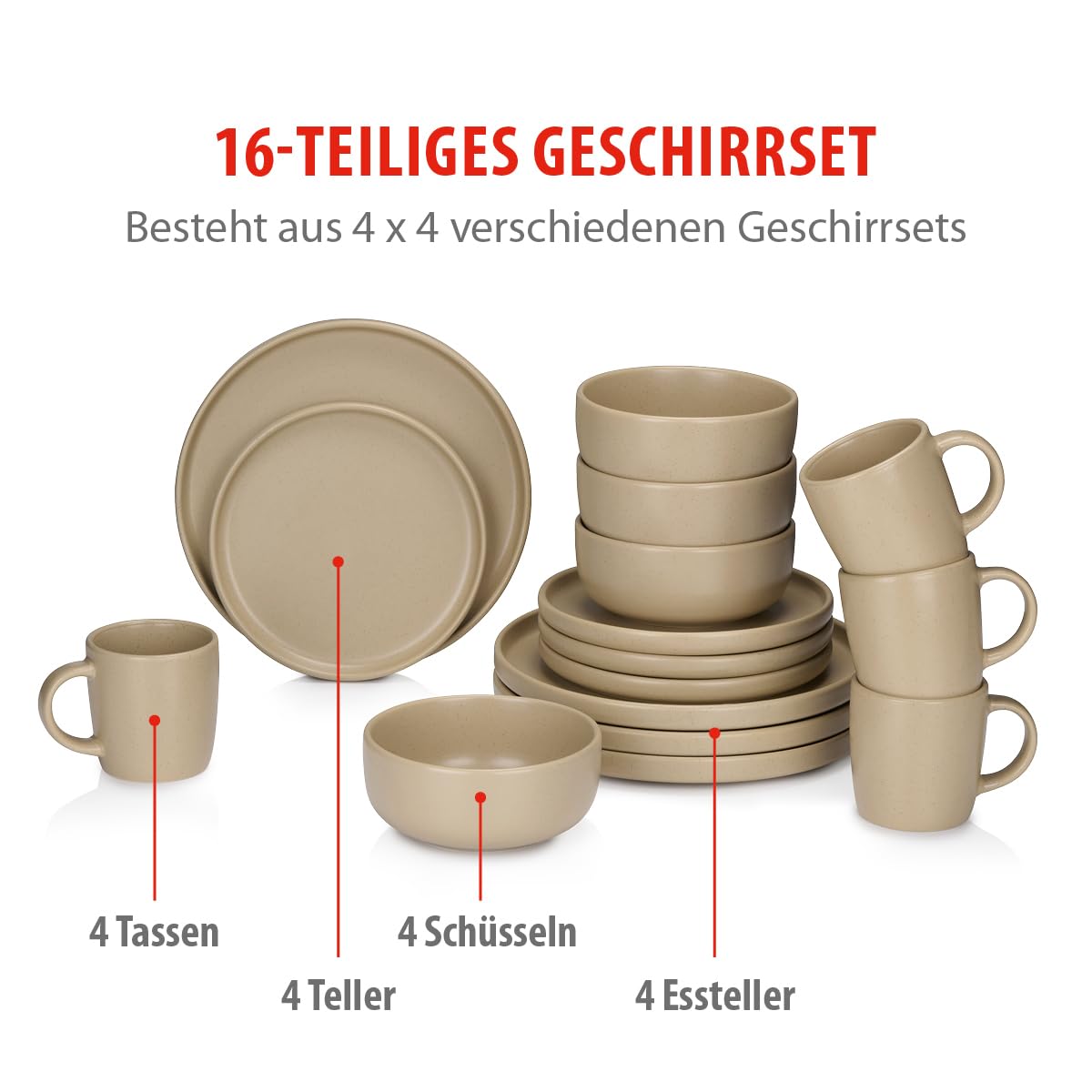 Alpina - Servies Set 16-Delig - Duurzaam Stoneware / Aardewerk