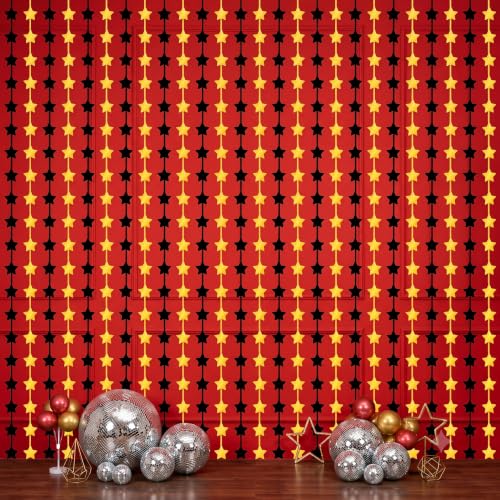 Image of TONIFUL Black Gold Star Foil Fringe Curtains 2 Packs 3.3 x 6.6 ft Metallic Tinsel Streamers Backdrop with Star Cutouts for Baby Shower Graduation New Year Birthday Party Decorations
