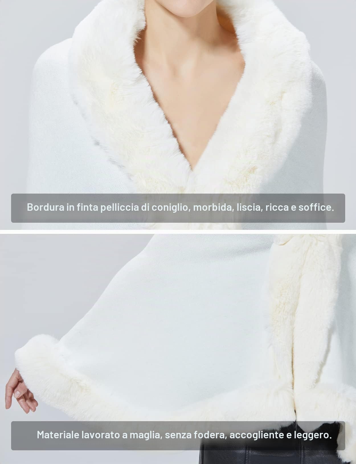 BEAUTELICATE Donna Poncho Mantella Maglia Invernale Stola Scialle in Pelliccia Sintetica Coprispalle Bolero Elegante per Sposa Matrimonio Festa