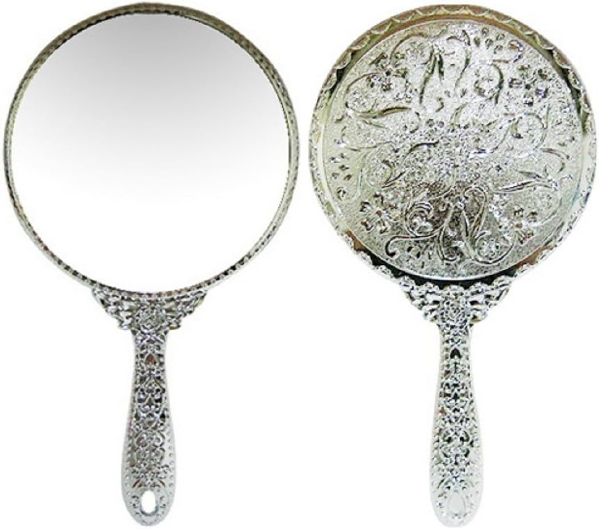 Ohraina Silver Hand Mirror Twinkle Plated Makeup Mirror Hairdressing Beauty Salon Hospital Travel Convenient Handheld Mirror