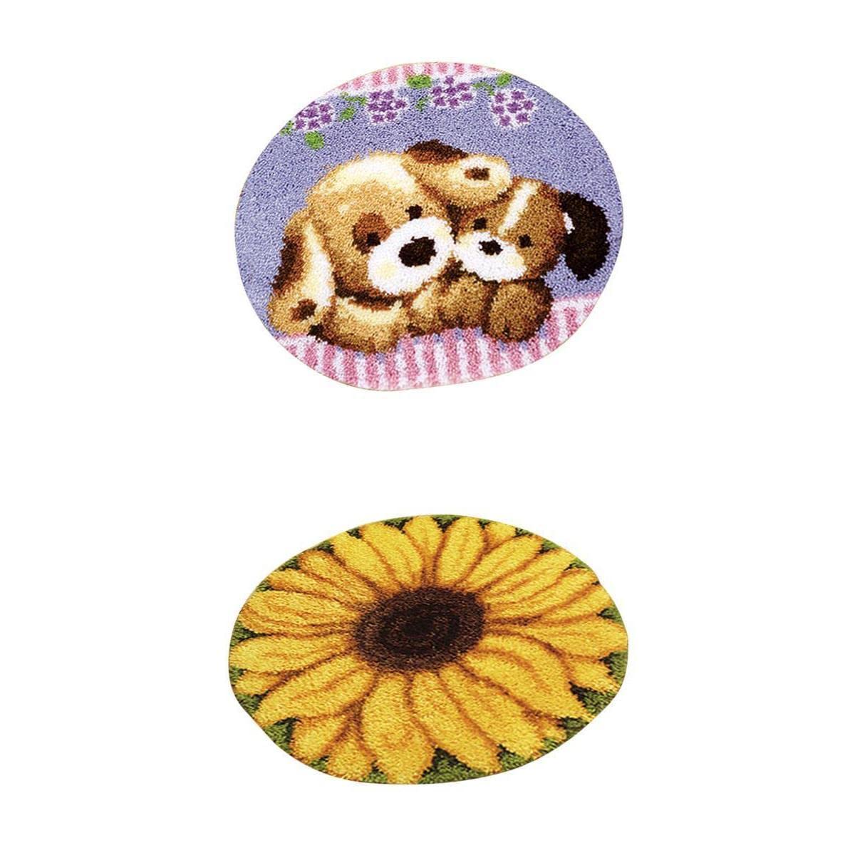 SNAPPSY 2X Latch Hook Rug Kit DIY Carpet Craft Decor Rug Make Kit Sunflower Two Dogs