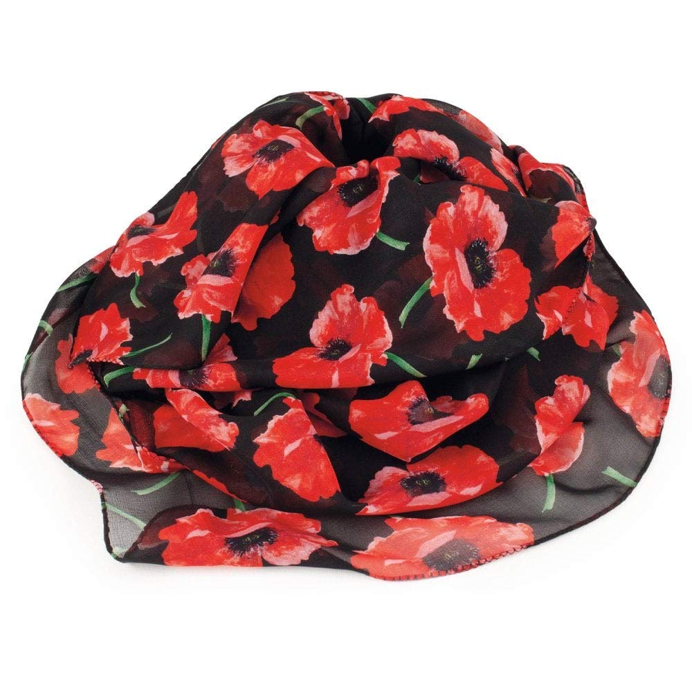 Eternal Collection Forever Poppy Red and Black Multi Coloured Pure Silk Scarf 170 Multi