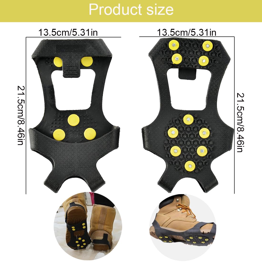 WeddHuis Crampons Antidérapants Remplaçables pour Chaussures, Grips à Glace, Pointes en Acier Inoxydable pour Neige et Glace, Randonnée et Marche en Hiver (Taille:L)