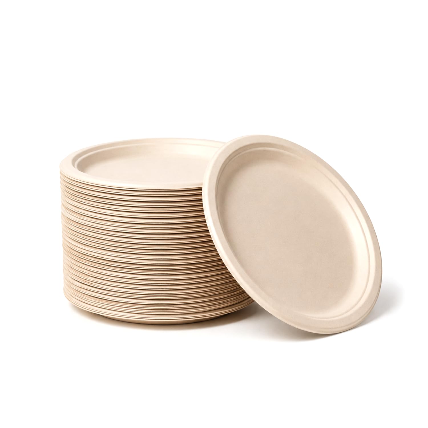 Bonkaso 9 Inch, Pack of 50 Bagasse Disposable Round Plates (Beige)| Eco-Friendly Sugarcane Paper Plates | Biodegradable, Compostable & Sturdy | Ideal for Snacks, Desserts, Parties, Weddings & Events