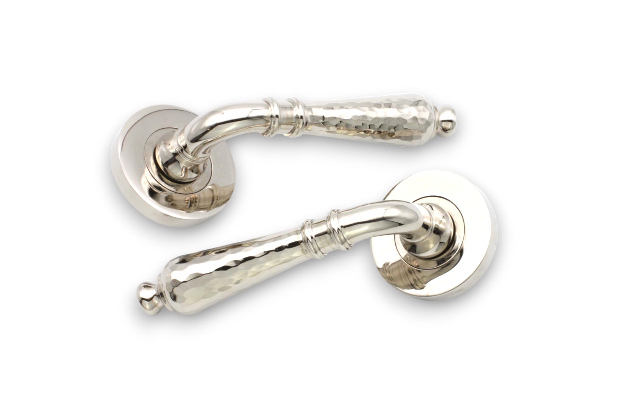 Infinity Decor Hammered Brass Lever on Rose Latch Door Handles Polished Nickel - for Interior & Exterior Use - Image 4