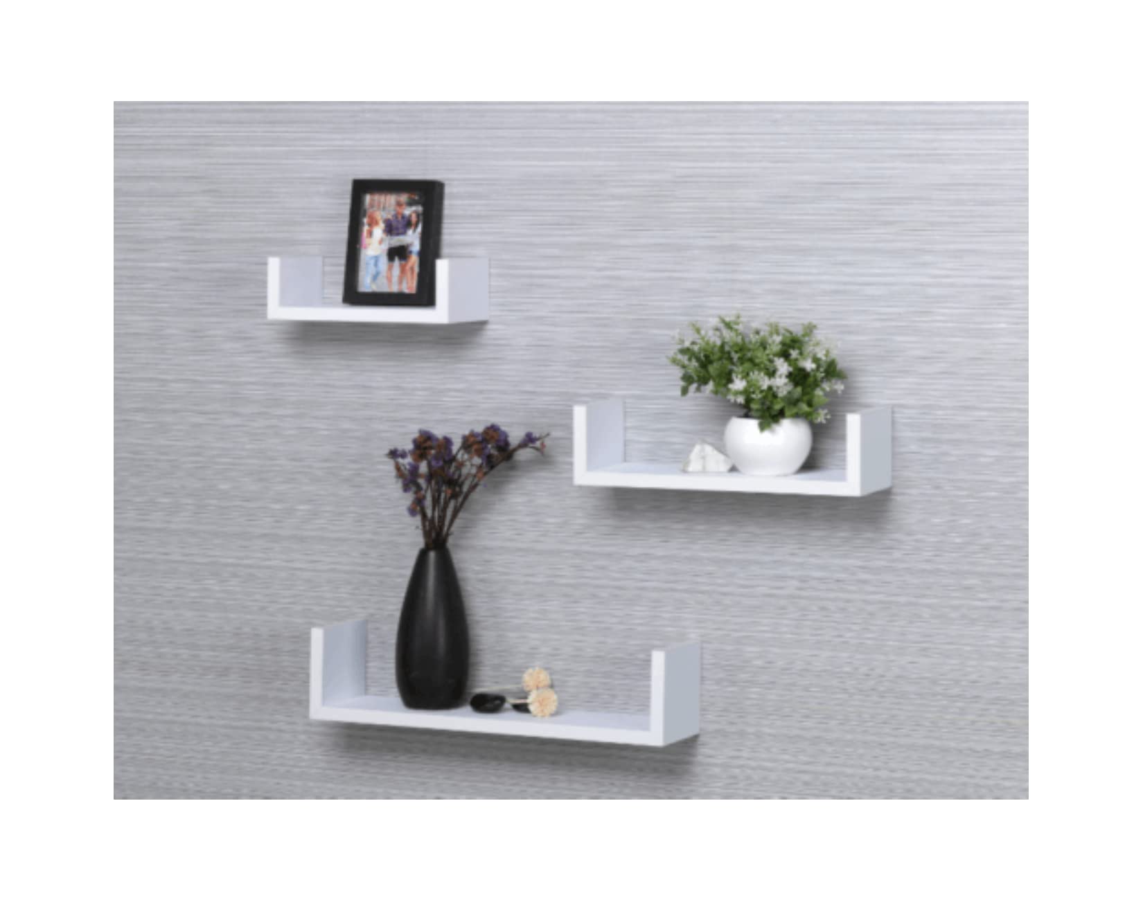 Spot on dealz Harmony Shelf Set of 3 Floating Wall Shelves Shelving Unit Storage Living Room Bedroom Kitchen Decorative Display Decor Furniture White Easy to Fix